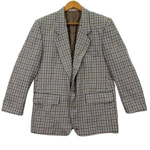 Vintage De Mono Mens 38XS Bespoke Blazer Sport Coat Gray Blue Plaid Tweed Wool